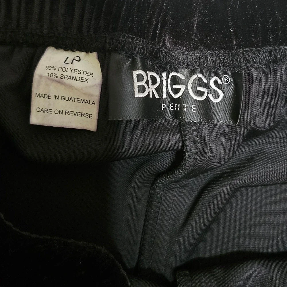 Briggs Petite Black Velvet Pants Elastic Waist Pull On Women's Large LP - Picture 3 of 6